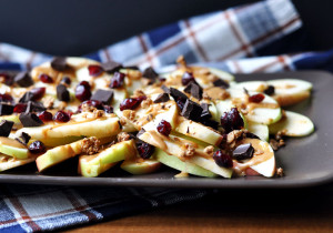 Simple & Healthy Apple Nachos - Step 1 - Add salty and sweet toppings